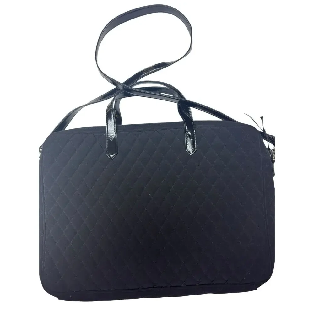 Vera Bradley Black Quilted‎ Laptop Bag Tote Travel Work Shoulder Purse